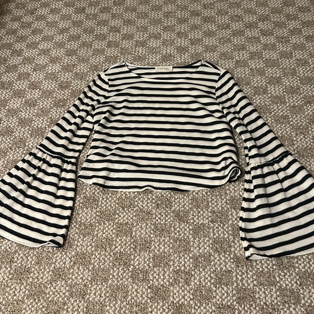 Cropped Striped Bell Sleeved Sweater